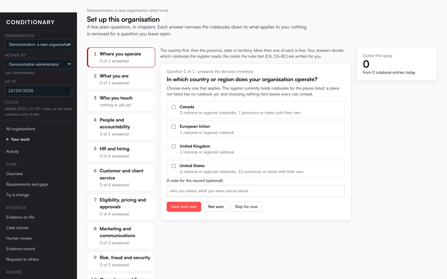 Another view of The set-up guide in Conditionary.